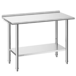 Stainless Steel Work Table, 24x48 Inch Food Prep Table With Backsplash, Commercial Kitchen Workstation With Adjustable Undershelf, Metal Heavy Duty Utility Worktable, For Restaurant Home Outdoor - Image 1
