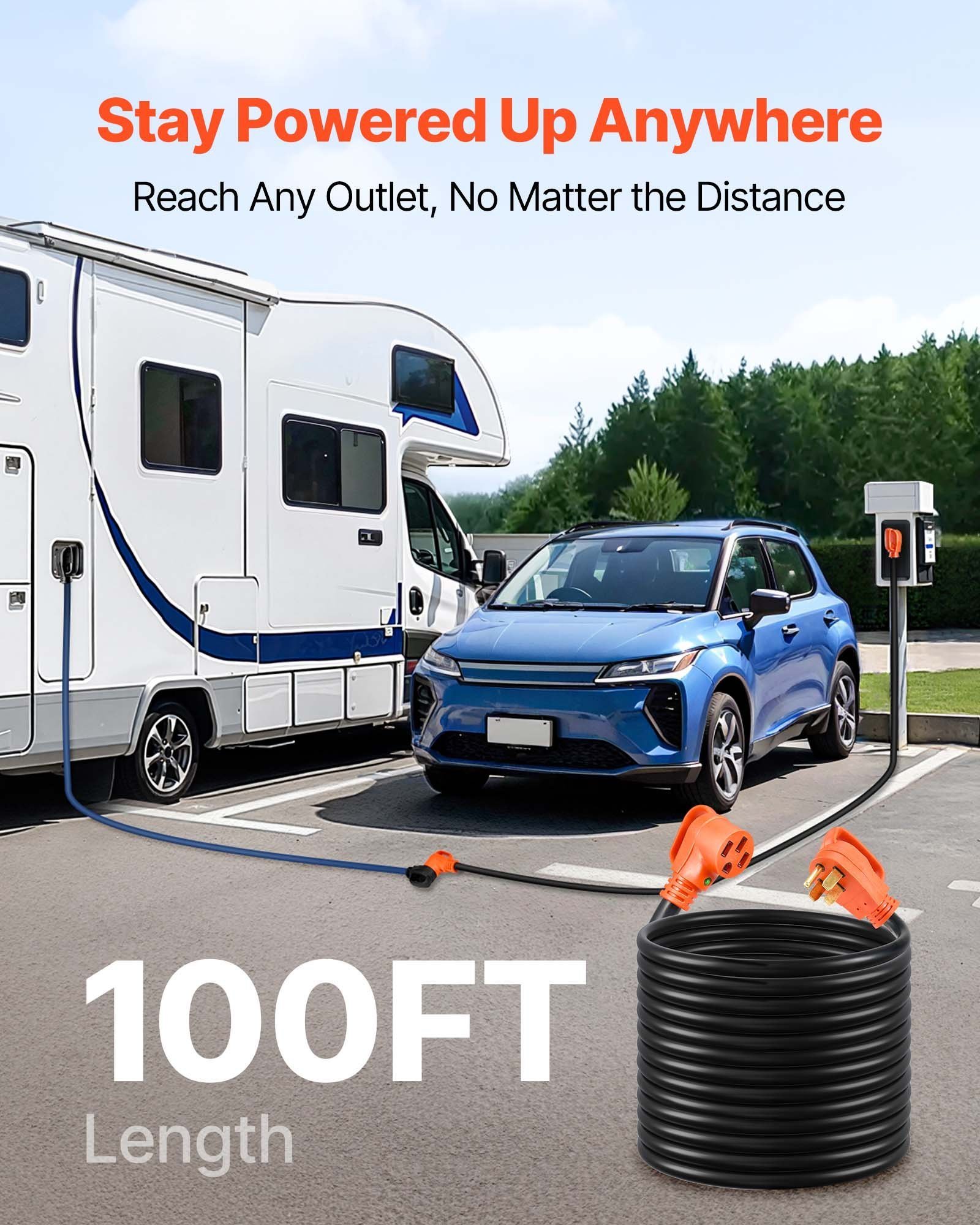 100 FT 50A RV Extension Cord STW 6/3 +8/1 Gauge Wire NEMA 14-50P NEMA 14-50R ETL - Image 5