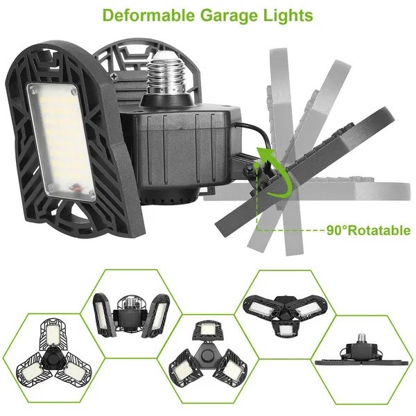 LED Garage Light, IMounTEK E26/E27 80W 7000LM 6500K Garage Ceiling Light Deformable Workshop Lamp LED Ceiling Light Bulbs