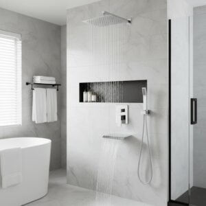 Rain Shower System Chrome Tub Shower Faucet Set 10 Inch Square Rainfall Shower Head With Handheld Sprayer And Waterfall Tub Spout[Unable Ship Weekends, TK/TEMU Only For Pickup] - Image 4