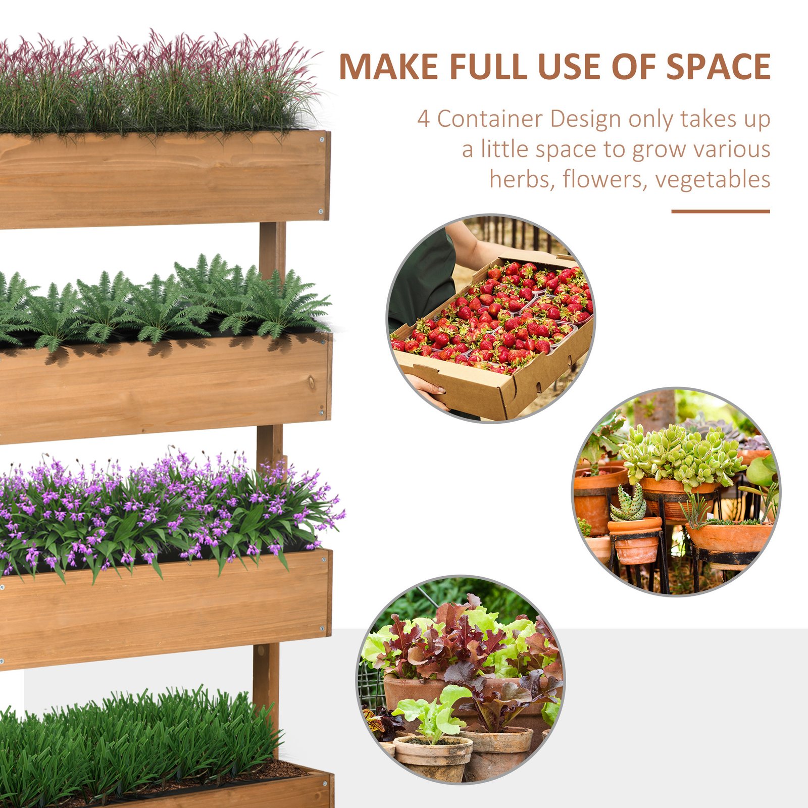 Vertical 4 Tier Raised Garden Bed, Wooden Planter Box, Self-Draining with Bed Liner for Indoor Outdoor Flowers, Vegetables and Herbs, Orange - Image 7