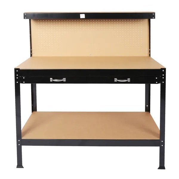 Steel Workbench Tool Storage Work Bench Workshop Tools Table W/Drawer And Peg Board 63"