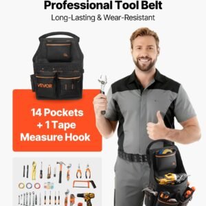 Tool Pouch With Belt, 14 Pockets Professional Tool Belt Pouch For Men, Heavy Duty Detachable Adjustable Utility Work Bag For Electrician, Carpenter, Construction, Adjusts Waist 32 To 50 Inches - Image 2