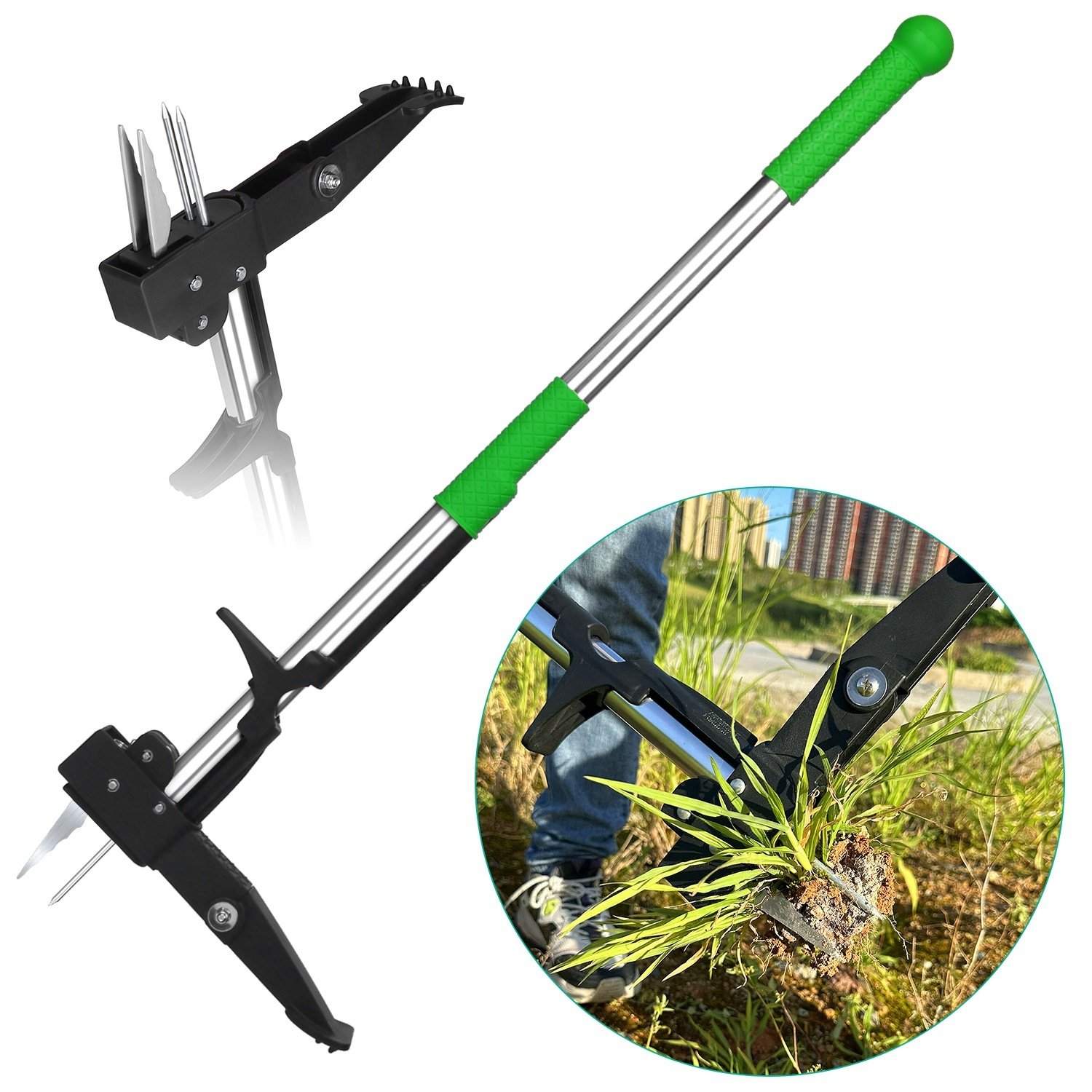 1Pc Aluminum Weed Puller Stand Up Weeder Without Bending Kneeling Manual Weed Remover Tool With 4 Claws For Lawn Yard Garden Patio - Image 1