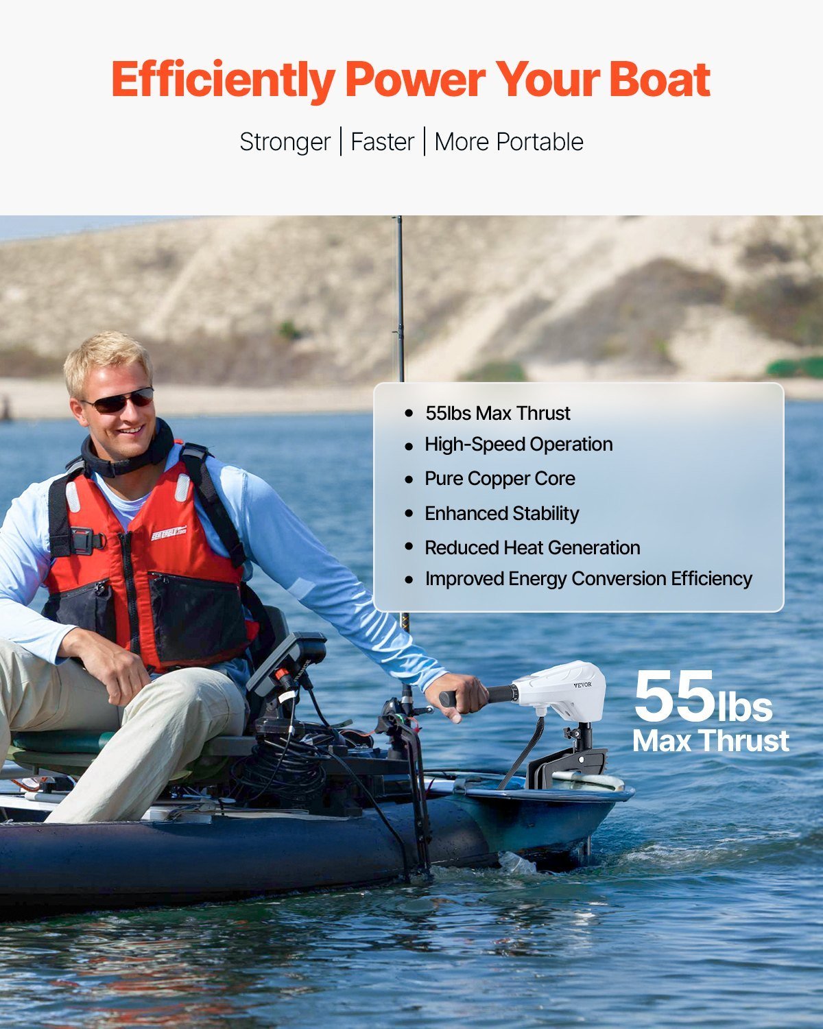 55lb 12V Thrust Electric Trolling Motor Saltwater Trolling Boat Engine For Kayak - Image 3