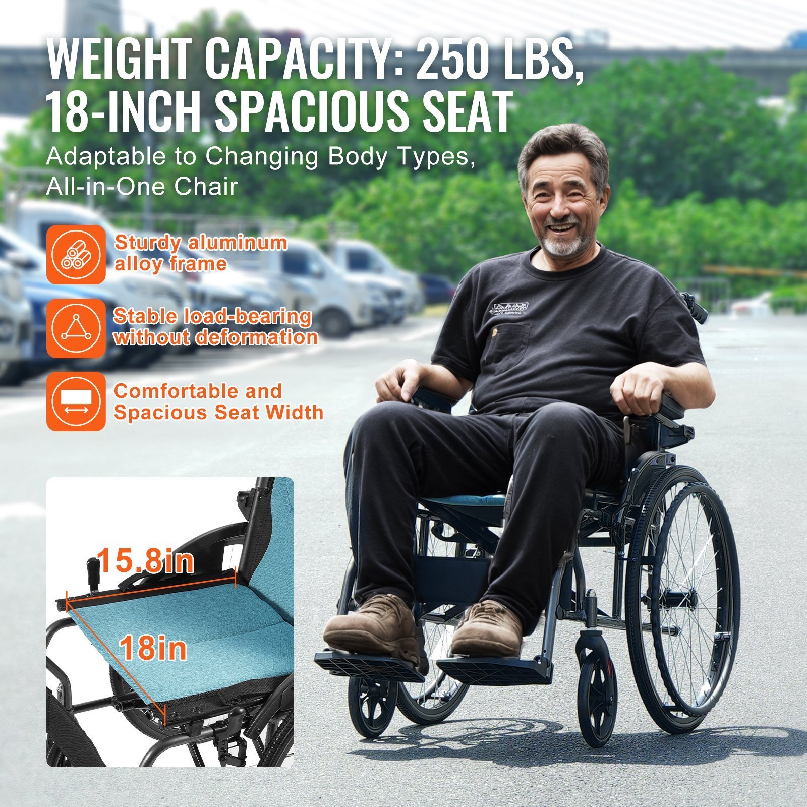 Wheelchair Aluminum Alloy Ultra-Lightweight 18-In Wide Seat 250lbs - Image 5