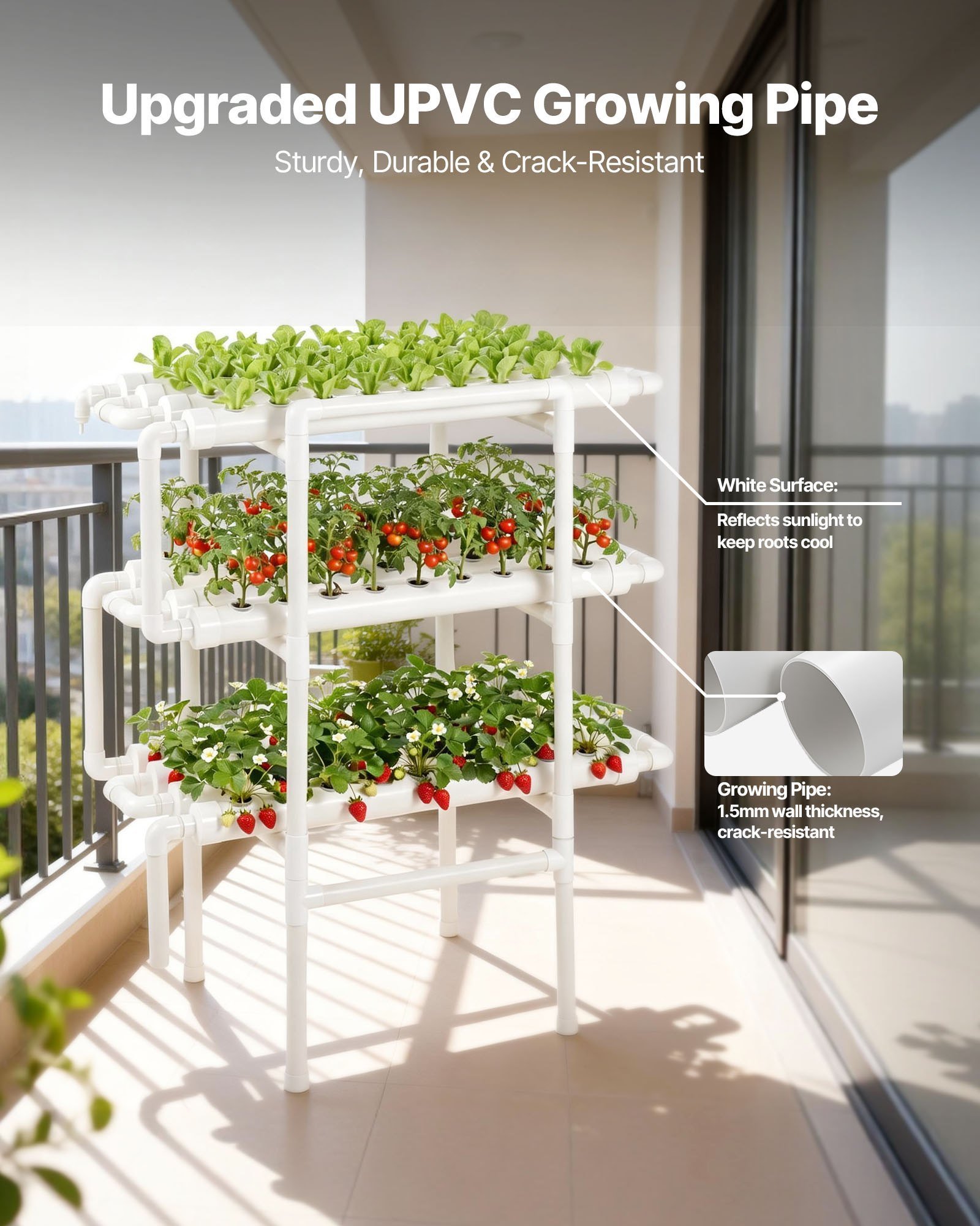 Hydroponics Growing System Kit, 3-Tier 108 Sites UPVC Pipe Hydroponic Grow Kit With Timed Irrigation, Thickened Hydroponic Pipes, Indoor Home Garden Vegetable Planting Grow Kits For Fruit Herb - Image 3