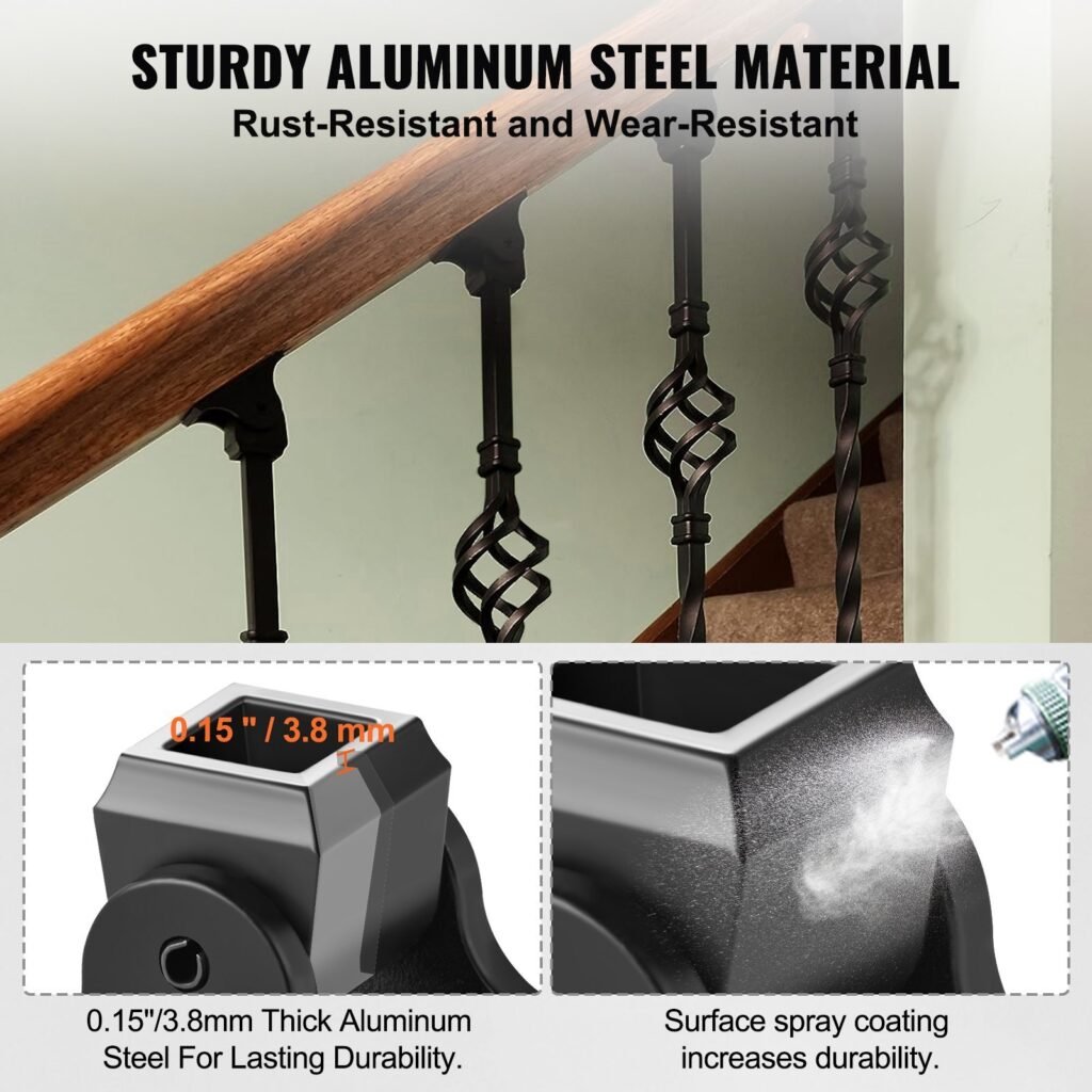 Aluminum Alloy Baluster Shoes Square Balusters Baluster Wrought Spindles For Staircase Slant Shoes With Screw Holes For Use With 1/2 Inch Staircase Balusters, Spray Coated Black (50 Pcs)