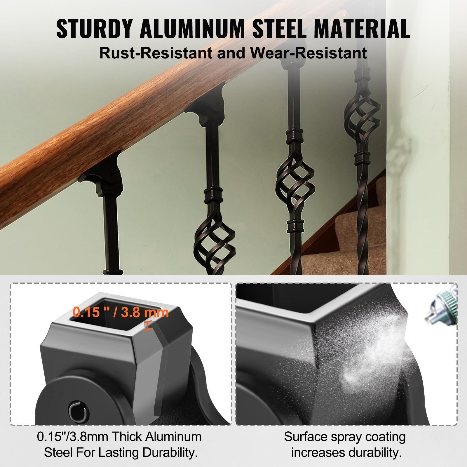 Aluminum Alloy Baluster Shoes Square Balusters Baluster Wrought Spindles For Staircase Slant Shoes With Screw Holes For Use With 1/2 Inch Staircase Balusters, Spray Coated Black (50 Pcs) - Image 3