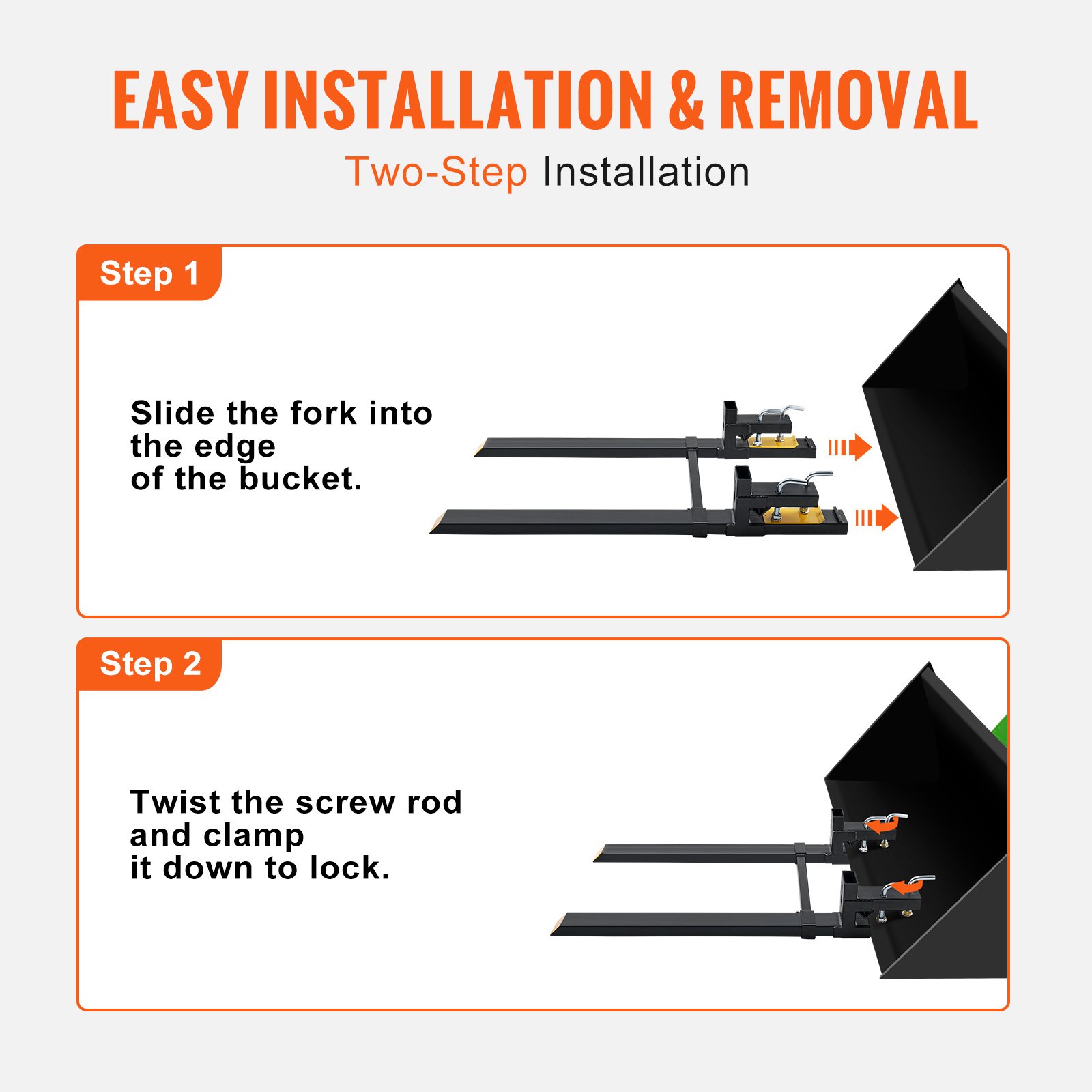 VEVOR  Pallet Forks, 4000 Lbs Clamp On Pallet Forks, 60inch Total Length Heavy Duty Pallet Forks With Adjustable Stabilizer Bar, Tractor Bucket Forks For Tractor Attachments, Skid Steer, Loader Bucket - Image 8
