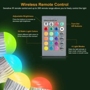 9W LED Light Bulb E27 RGB Lamp Bulb 16 Colors Changable 24-key IR Remote Control - Image 3