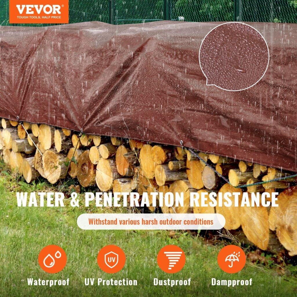 Tarp 20x40 Ft 16 Mil Extra Thick, Waterproof Poly Plastic Tarps Cover, Multi-Purpose Outdoor Tarpaulin With Grommets & Reinforced Edges For Truck, RV, Boat, Camping (Brown)