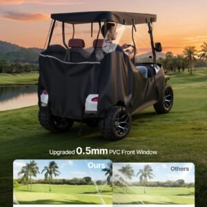 Golf Cart Cover, Visible Full-Enclosure 2&2+2 Passenger Golf Cart, 420D Waterproof Oxford Fabric Club Car Cover Fits Most Carts Club Car, Yamaha, EZGO, Honda, PVC Coating & Windproof Hook Design - Image 2
