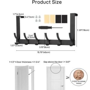 Door Hooks, Door Towel Rack, With 12 Hooks For Hanging Clothes, Coats, Towels, And Hats, 1 Piece, Black. - Image 5