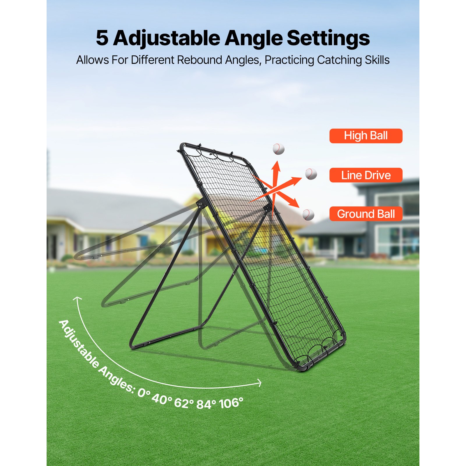 Baseball Softball Rebounder Net 4 X 6 Ft Pitch Back Trainer Target, 5 Adjustable Angles With Strike Zone, Steel Frame, Bounce Back Net For Pitching & Fielding Training, Return Practice - Image 4
