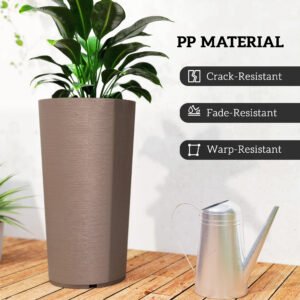 29 Inch Outdoor Planter, Set of 2 Plastic Flower Pots, Weather and UV Resistant Stackable Large Planters, Brown - Image 6