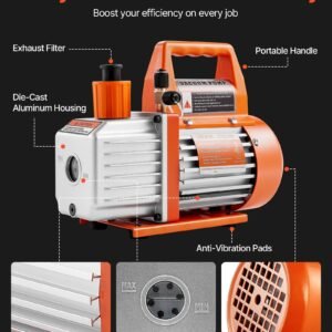 AC Vacuum Pump 3.5 CFM HVAC Single Stage Rotary Vane Vacuum Pump Oil Included - Image 2