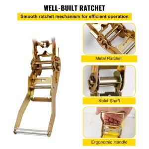 E Track Ratchet Strap, 18PCS 2' X 15' E-Track Straps 4400 LBS Breaking Strength, With Polyester Webbing & Spring Fitting & Ratchets, Durable Tie-Downs For Motorcycles, Tire, Trailer Loads - Image 3
