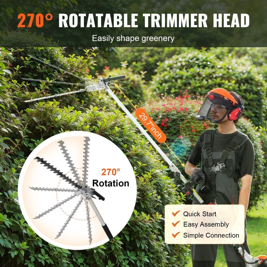 26CC 5-in-1 Multi-Functional Trimming Tools, Gas Hedge Trimmer, Weed Eater, String Trimmer, Edger, Pole Saw Chainsaw Pruner With Extension Pole