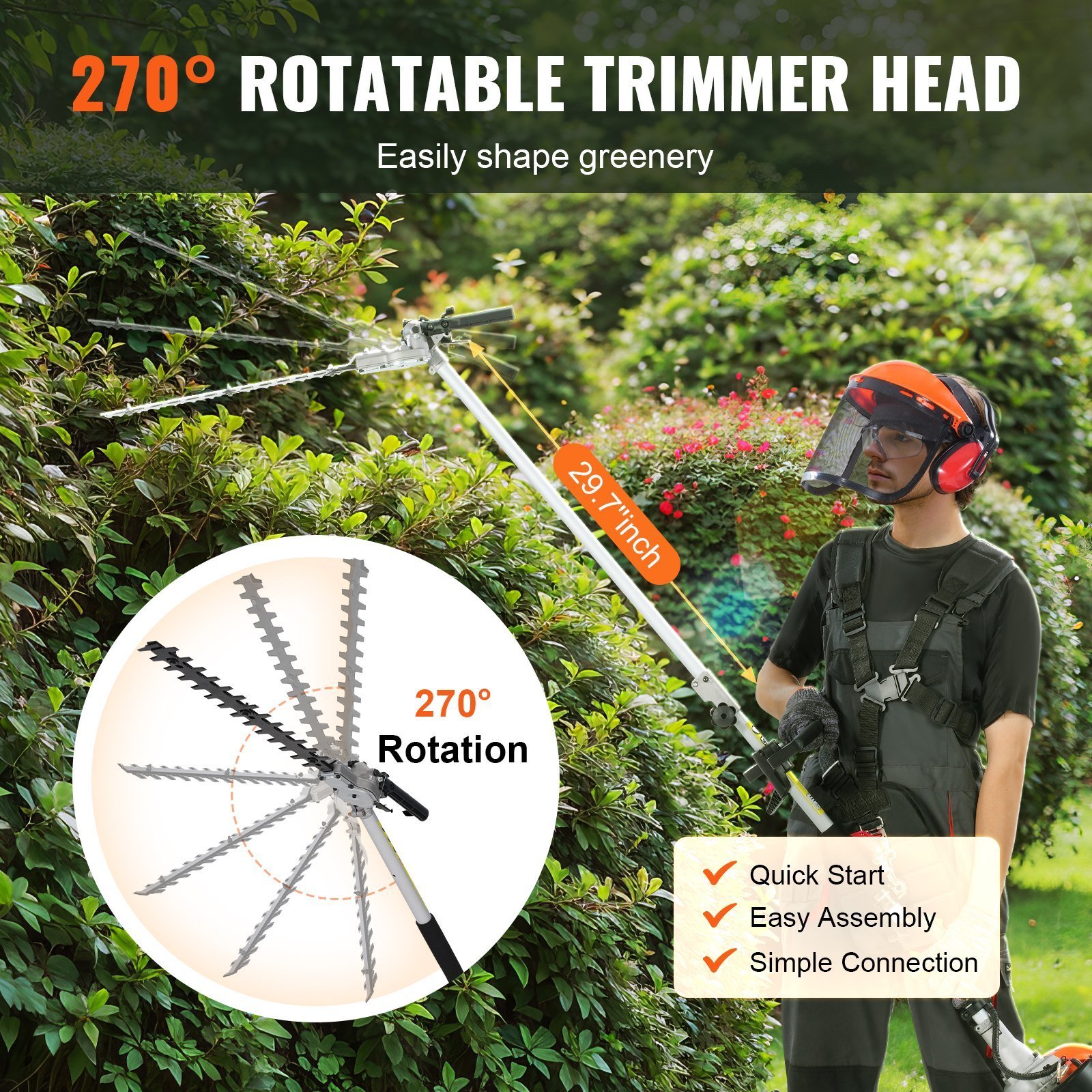 26CC 5-in-1 Multi-Functional Trimming Tools, Gas Hedge Trimmer, Weed Eater, String Trimmer, Edger, Pole Saw Chainsaw Pruner With Extension Pole - Image 2