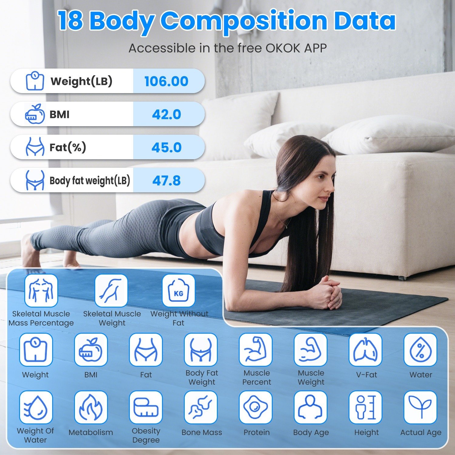 Smart Digital Scale For Body Weight High Accuracy BMI Weight Scale Full Body Composition Analysis Sync With APP 4mm Tempered Glass 397LBS Capacity LCD Display - Image 10