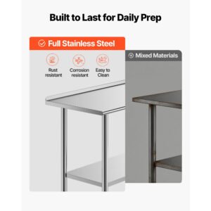 Stainless Steel Work Table, 24x48 Inch Food Prep Table With Backsplash, Commercial Kitchen Workstation With Adjustable Undershelf, Metal Heavy Duty Utility Worktable, For Restaurant Home Outdoor - Image 3