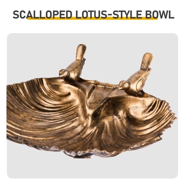50x36x81cm Antique Bronze Resin Bird Bath With Shell Edge & 1.4W Solar Fountain