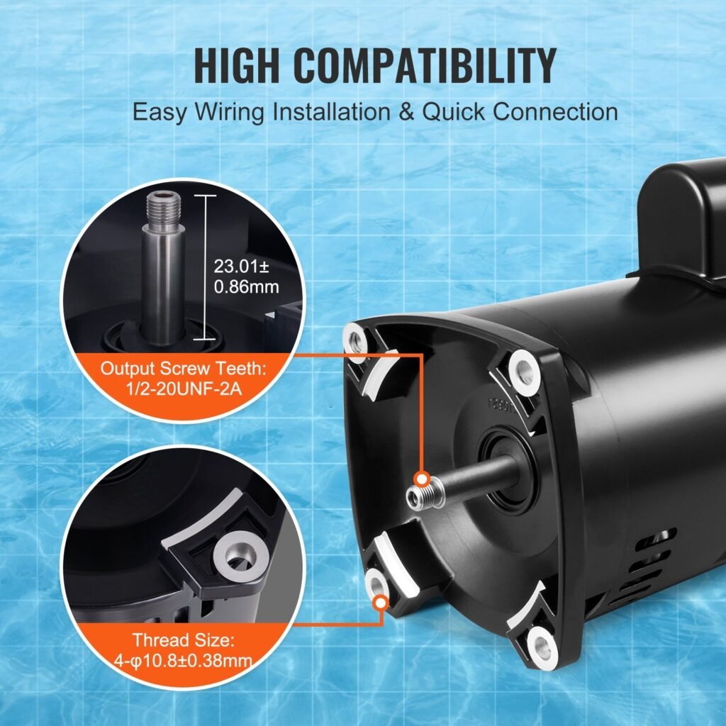 2 HP Pool Pump Motor, 56Y Frame, 230V (7.8 Amps) 3450 RPM, 60Hz, 1.3 Service Factor, 50μF/250V Capacitor, CCW Rotation Square Flange Replacement Motor