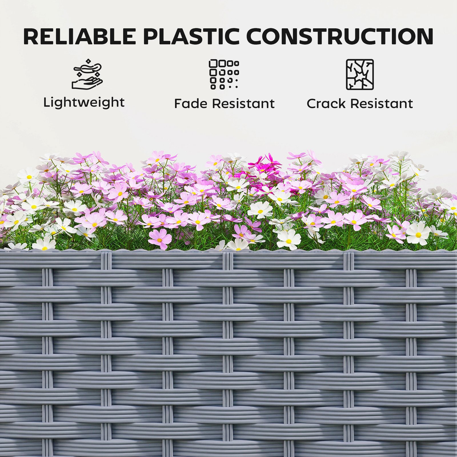 Planter Box with Trellis, Self Watering Raised Garden Bed with Lockable Wheels and Drainage Holes, Gray - Image 8