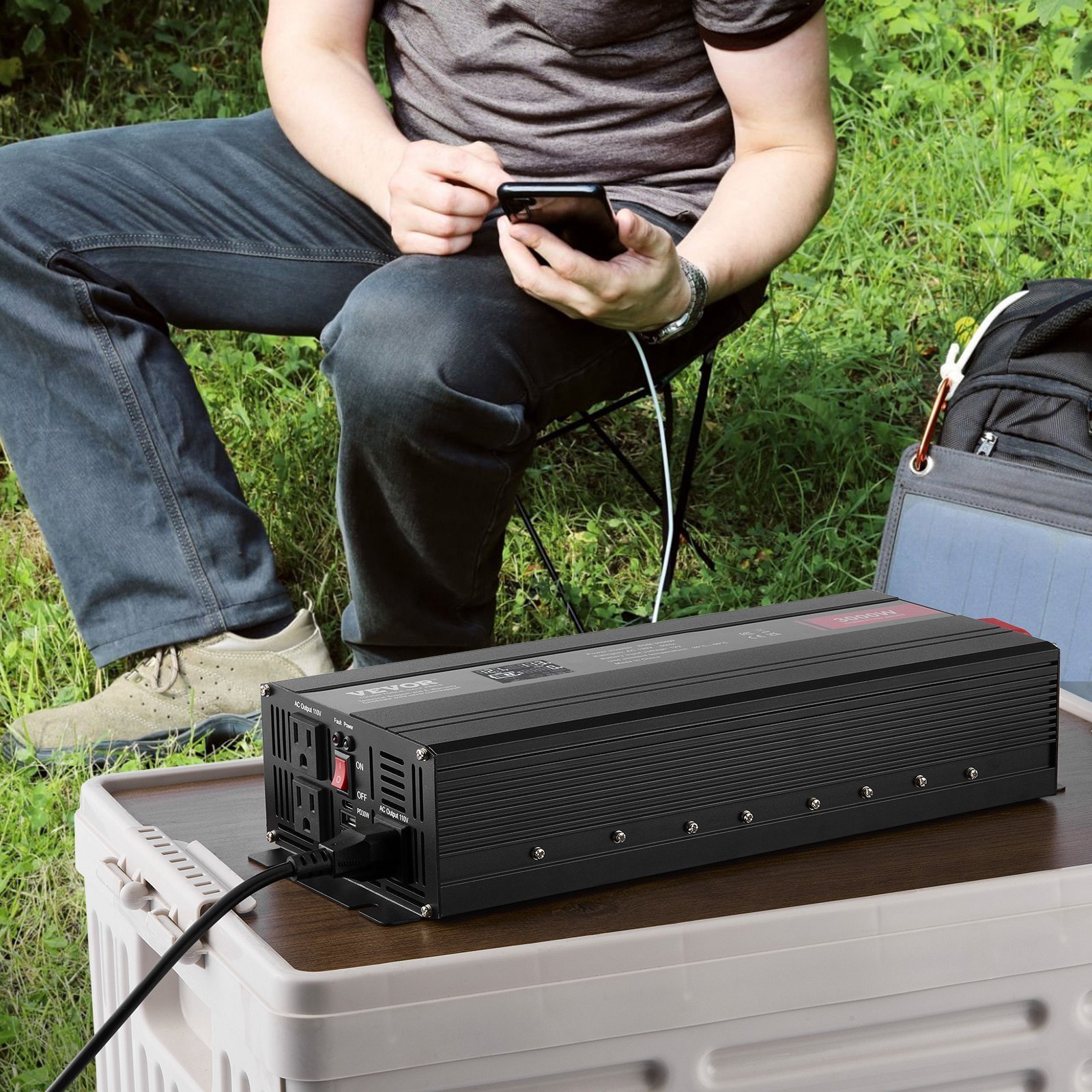 Modified Sine Wave Inverter, 3000Watt, DC 12V To AC 120V LCD Display Power Inverter With 3 AC Outlets 2 USB Port 1 Type-C Port 10 Spare Fuses, For Large Household Equipment, CE FCC Certified - Image 6