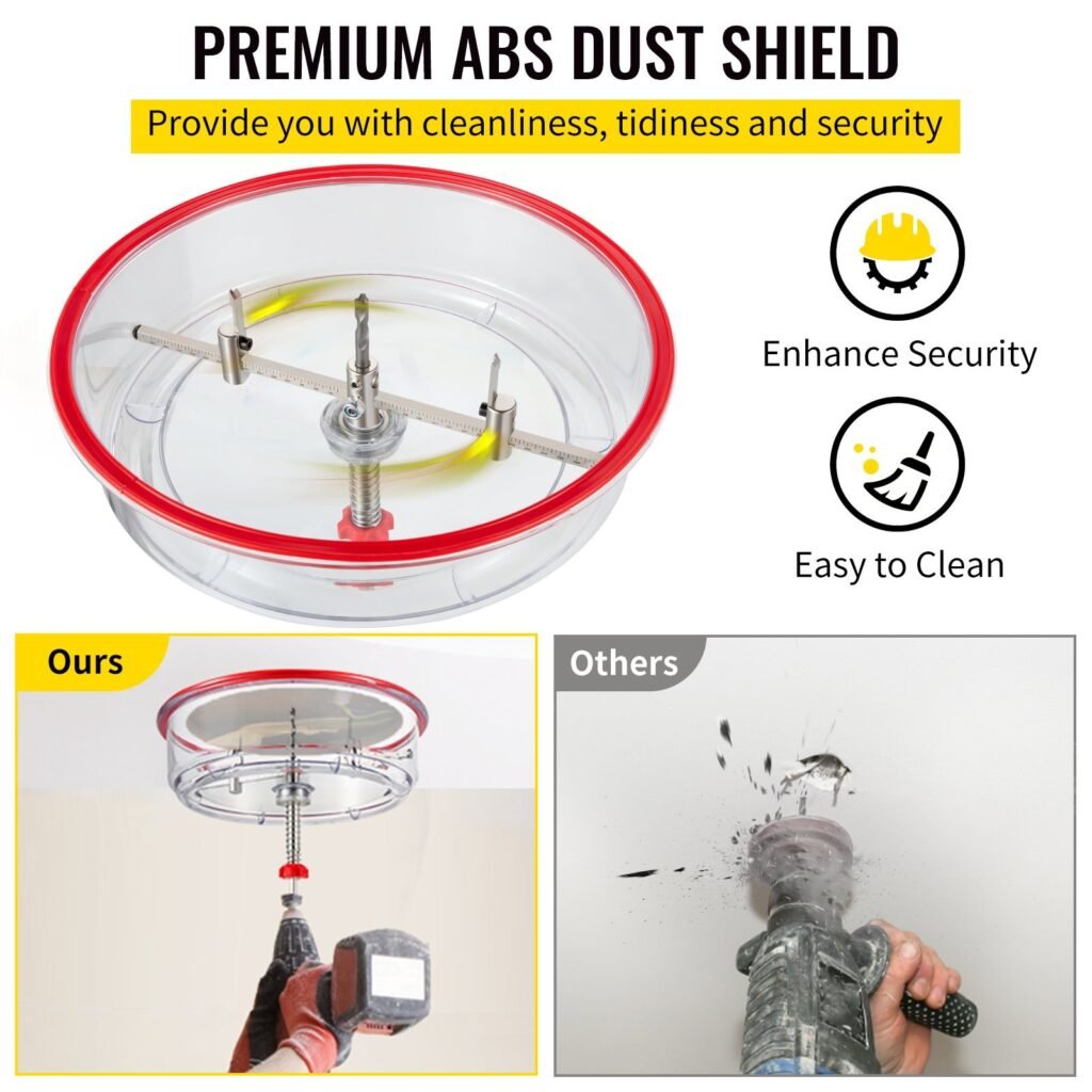 Adjustable Hole Saw Cutter Kit, 1-5/8' To 8' (40-200 Mm), Twin Blade Recessed Hole Saw With PC Dust Shield, Two Replaceable Pilot Drill Bits, For Recessed Lights, Ceiling Speakers, Vent Holes