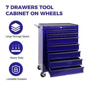 7-Drawer Rolling Tool Storage Cabinet With Detachable Top Tool Box, Universal Lockable Wheels, Adjustable Shelf, Locking Mechanism, Metal Tool Cart For Garage Workshop,Amethyst Charm Purple - Image 2