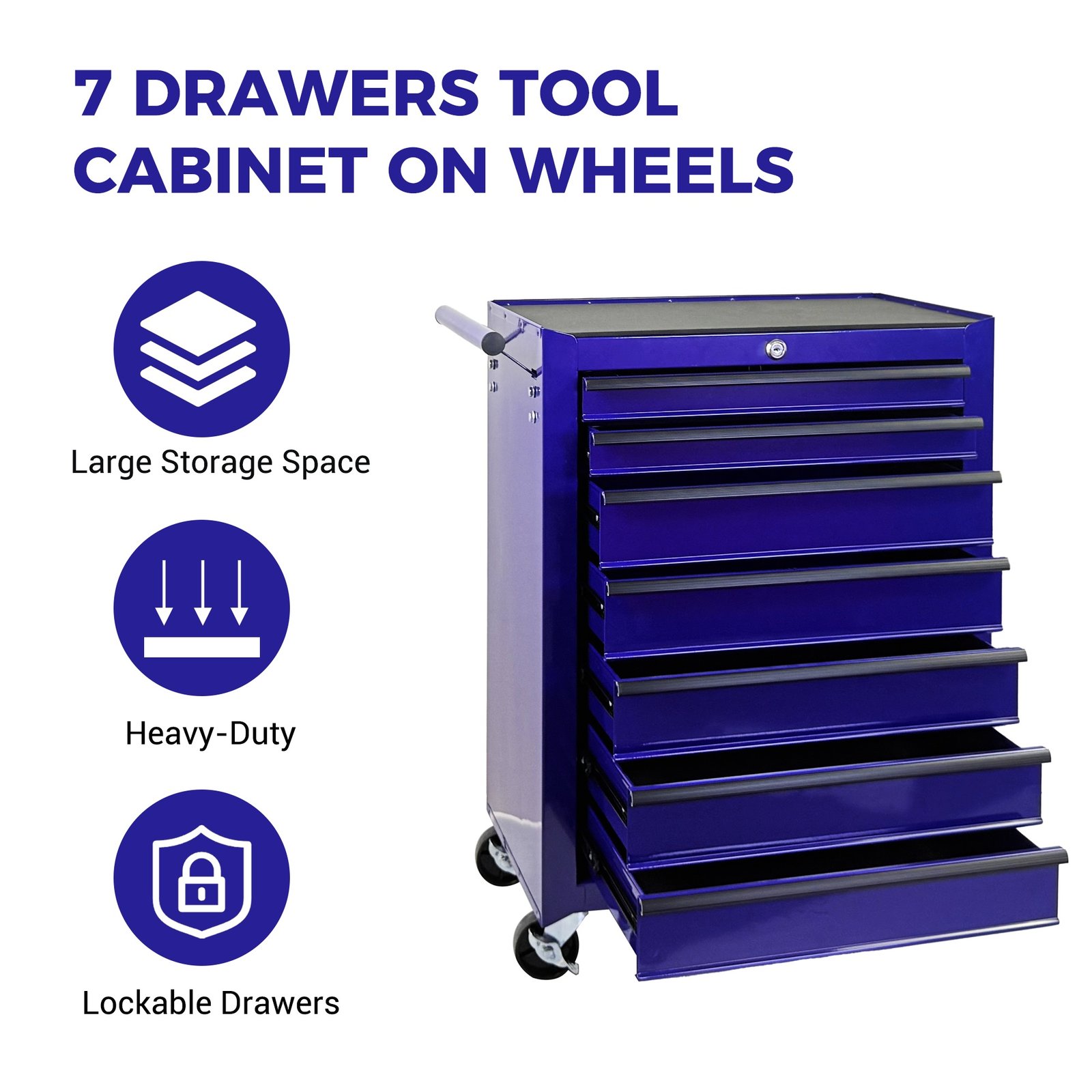 7-Drawer Rolling Tool Storage Cabinet With Detachable Top Tool Box, Universal Lockable Wheels, Adjustable Shelf, Locking Mechanism, Metal Tool Cart For Garage Workshop,Amethyst Charm Purple - Image 2