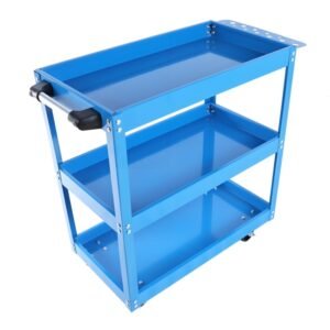 Upgrade 3-Tier Rolling Tool Cart With Lockable Wheels, Heavy Duty Steel Utility Cart, Kitchen Cart Organizer, Workshop Rolling Serving Cart For Garage, Warehouse, Blue - Image 8