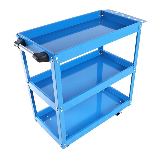 Upgrade 3-Tier Rolling Tool Cart With Lockable Wheels, Heavy Duty Steel Utility Cart, Kitchen Cart Organizer, Workshop Rolling Serving Cart For Garage, Warehouse, Blue