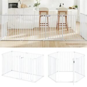 6-Panel Expandable Safety Gate (34.5"-154"), 270° Rotatable Baby/Pet Barrier For Fireplace Stairway Doorway-White - Image 2