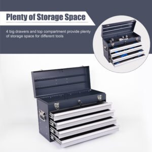 Heavy Duty Metal Tool Box, 21-inch, Portable Metal Tool Box With 4 Drawers, Small Tool Chest With EVA Liners, Ball Bearing Slide Drawers Locking & Powder Coated Finish, Multi-Function Tool Organizer - Image 3