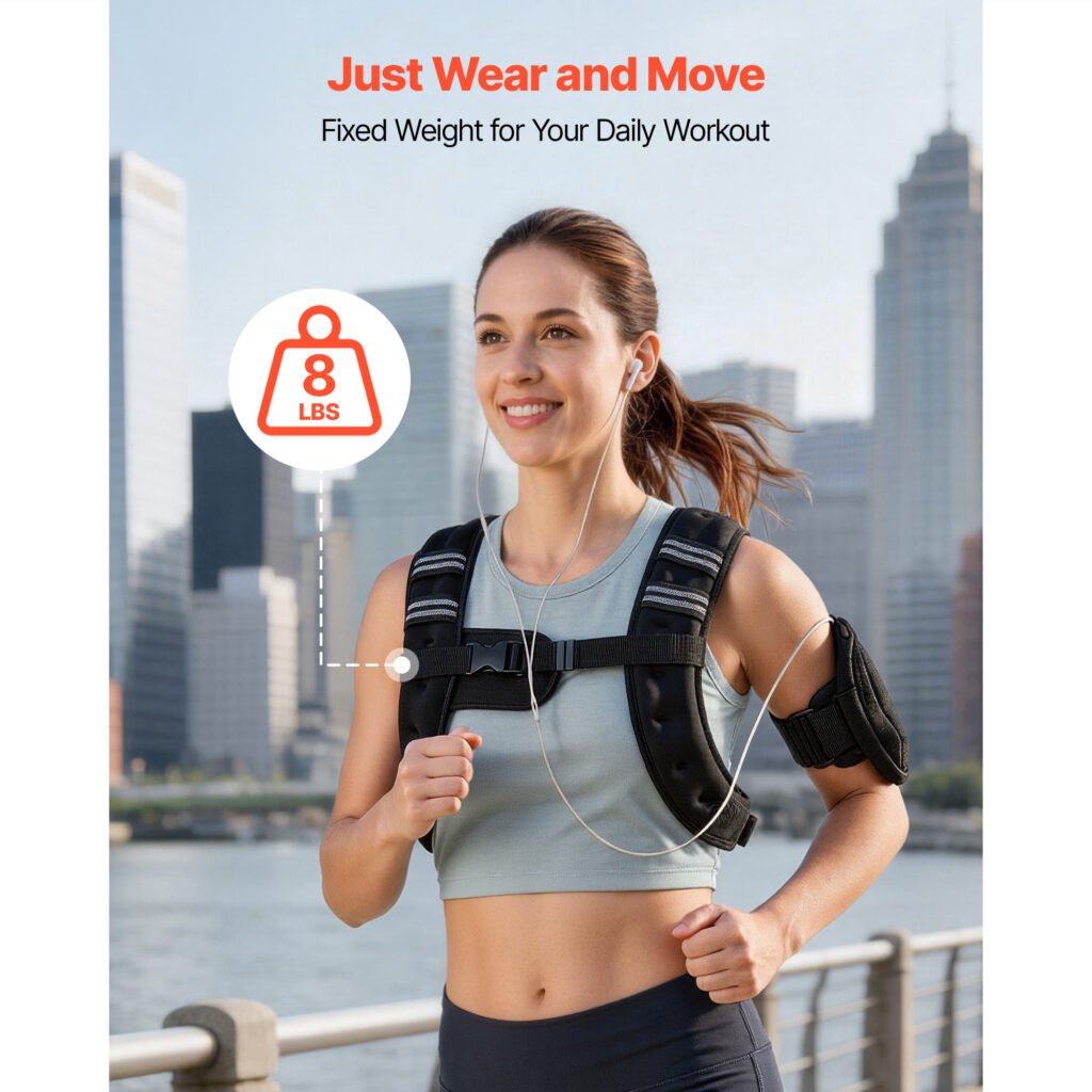 Weighted Vest, 8 Lbs Body Weight Vest For Men Women, With Reflective Stripe, Adjustable Buckle, Workout Equipment For Strength Training, Running, Jogging, Fitness, Muscle Building, Weight Loss
