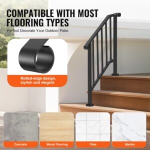 2-3 Step Handrails For Outdoor For Seniors Porch Deck Black Retro Arch - Image 4