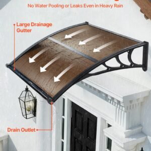Awnings For Door Entrance, 38 X 40 In, Exterior Front Door Window Awnings With Drainage & ABS Bracket, Rain Snow Sun Protection, Overhang Polycarbonate Door Canopy For Porch Patio, Brown - Image 4