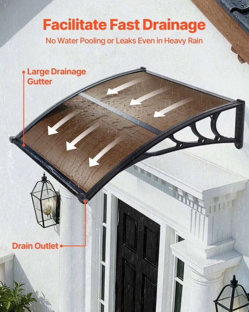 Awnings For Door Entrance, 38 X 40 In, Exterior Front Door Window Awnings With Drainage & ABS Bracket, Rain Snow Sun Protection, Overhang Polycarbonate Door Canopy For Porch Patio, Brown