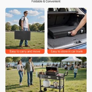 Outdoor Grill Cart, 31.0 X 17.0 Inch Tabletop Size Grilling Table, Foldable Outdoor Cooking Table With Tissue Holder, Wheels, Magnetic Tool Rack, BBQ Prep Tables For Picnic, Kitchen, Courtyard - Image 5