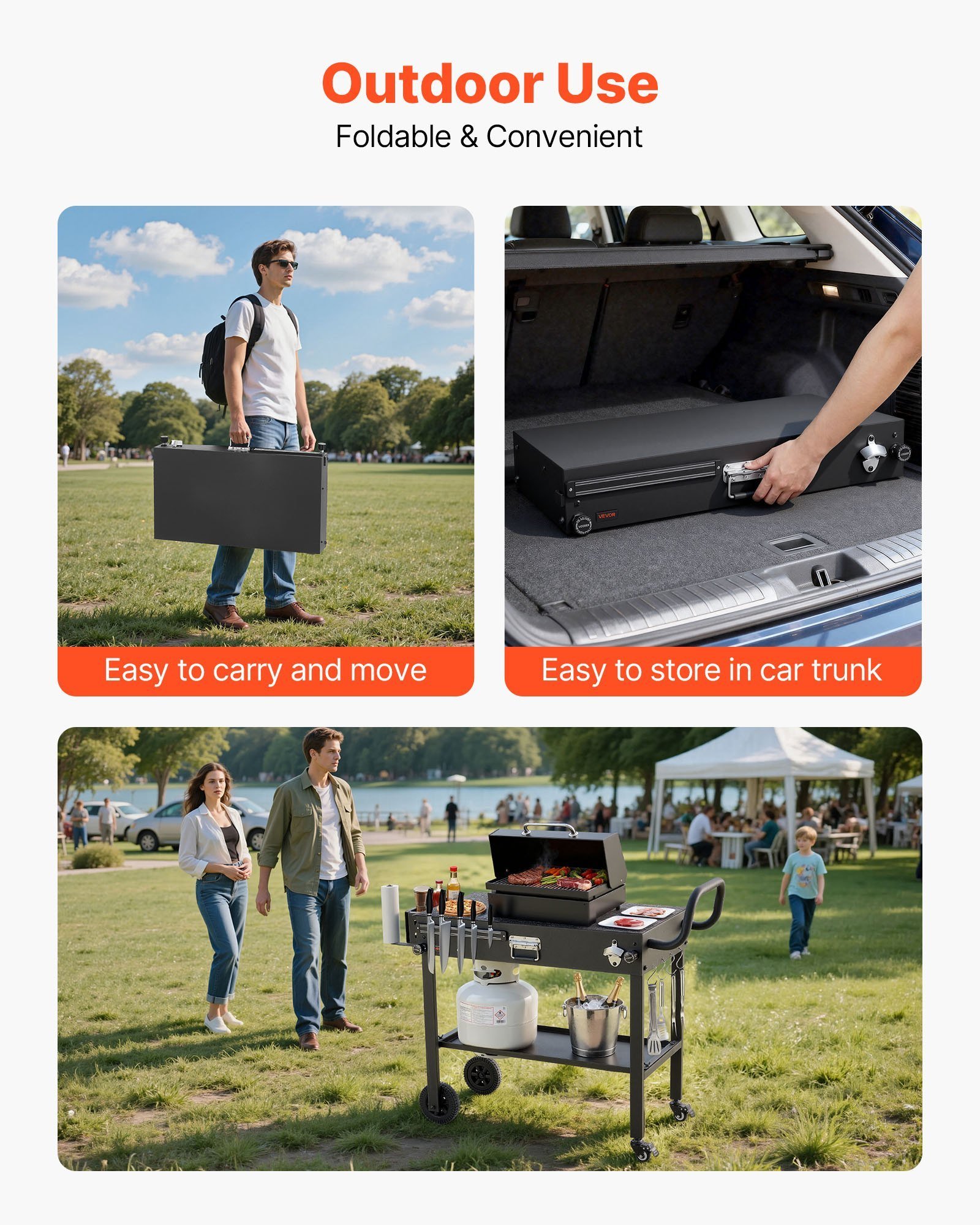 Outdoor Grill Cart, 31.0 X 17.0 Inch Tabletop Size Grilling Table, Foldable Outdoor Cooking Table With Tissue Holder, Wheels, Magnetic Tool Rack, BBQ Prep Tables For Picnic, Kitchen, Courtyard - Image 5