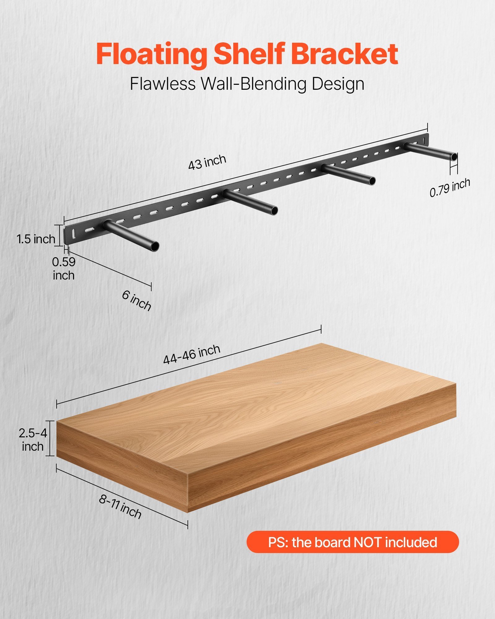 1 Pack Shelf Bracket 43 Inch / 1092.2 Mm Heavy Duty Floating Shelf Bracket - Image 3