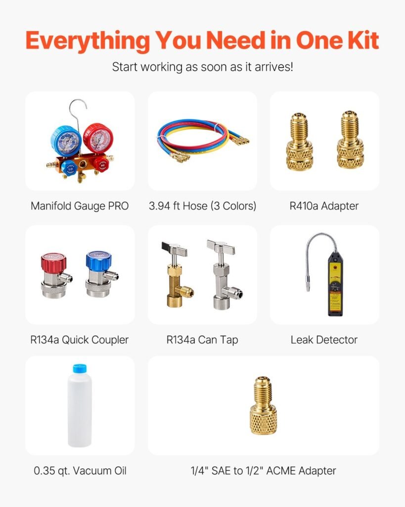4.5 CFM HVAC Single Stage Rotary Vane Vacuum Pump And Manifold Gauge Kit