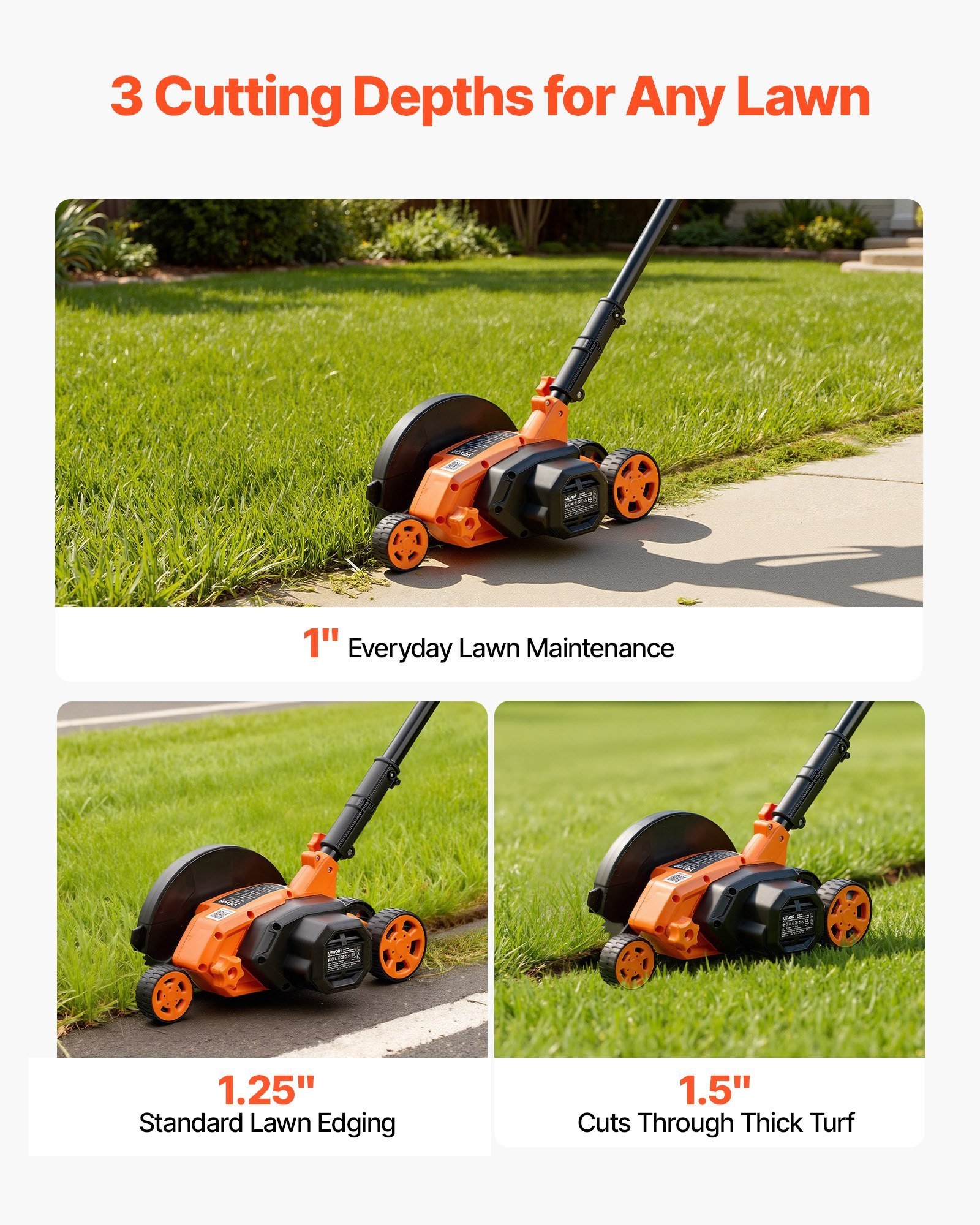 Lawn Edger, 8-inch Blade Length, 12 Amp Electric Edger Lawn Tool, 4000 RPM, With 3-Position Blade Depth, 65 Mn, Pivoting Handle, Dual Wheels, For Lawns, Driveways, Yards, And Sidewalk Edges - Image 3