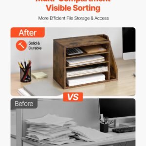 Literature Organizer, 4 Compartments Office Mailbox With Detachable Shelves, Wooden Mailbox Sorter With Side Vertical Storage, Countertop Office Home Organizer For File, Document, Paper, Brown - Image 4