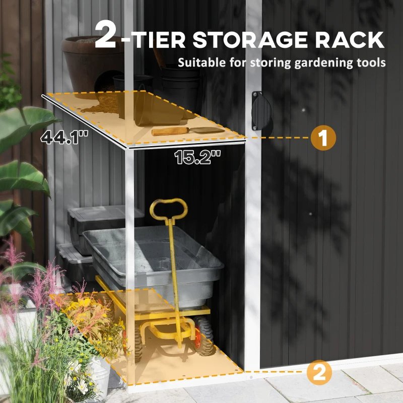 8 X 4ft Outdoor Garden Shed, Metal Shed With Air Vents And Lock For Backyard, Garden, Patio, Dark Gray