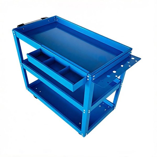 Upgrade 3-Tier Rolling Tool Cart With Lockable Wheels, Heavy Duty Steel Utility Cart, Kitchen Cart Organizer, Workshop Rolling Serving Cart For Garage, Warehouse, Blue