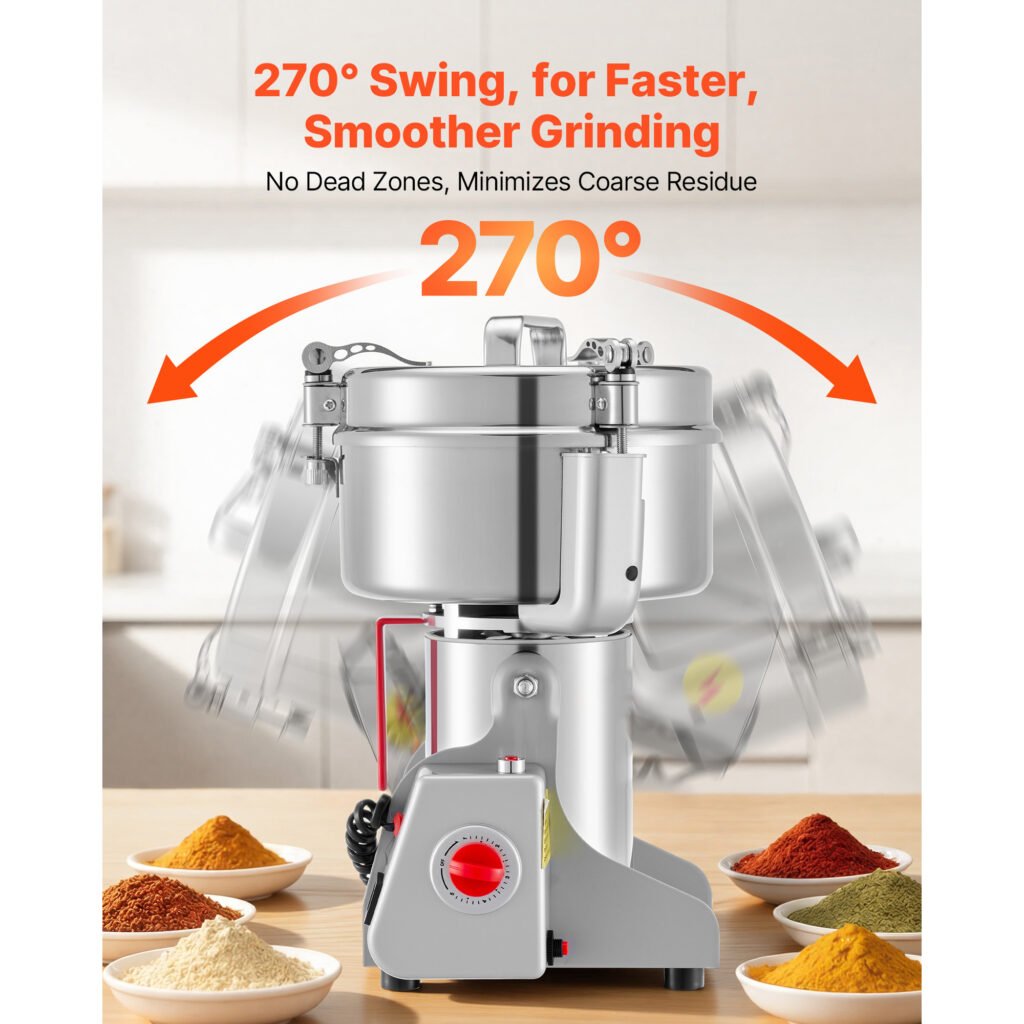 2000g Electric Grain Mill Grinder, 3400W 32000RPM High Speed Spice Corn Dry Grinding Machine, Stainless Steel Pulverizer Powder Machine For Dried Grains Coffee Beans Spices Nuts 270 Swing Type